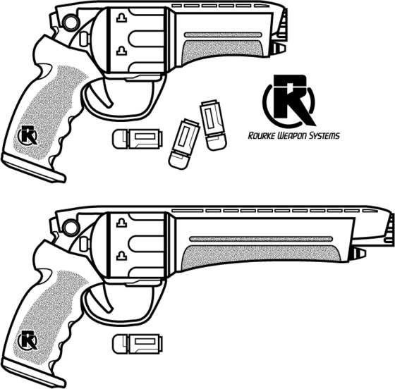 Six Guns Lasers: Rourke Weapons Systems Light Laser Revolver (Emel, Terra/Sol Games)