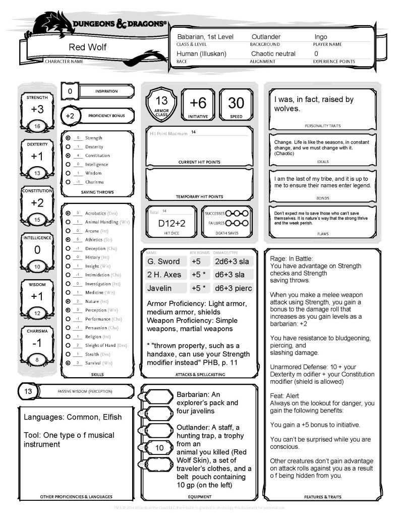 Dungeons & Dragons Player's Handbook 5 Ed. & Red Wolf obskures.de