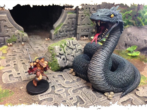Conan: Rise of Monsters: King Conan and Giant Snake size comparison - Pre Production Models (Image: Pulposaurus Entertainment)